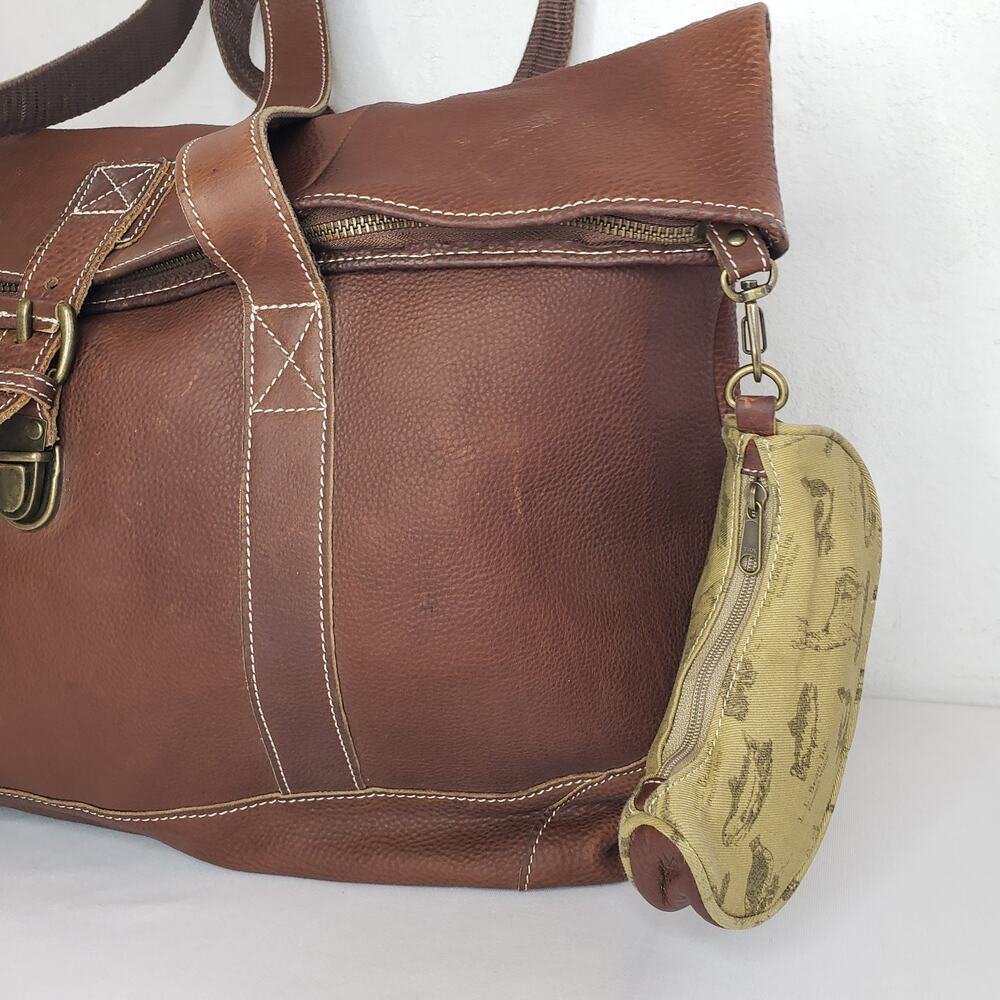 LL Bean BAG Brown Pebbled Leather Large Tote Carry Shopping Boat PREPPY MAINE - Picture 5 of 16